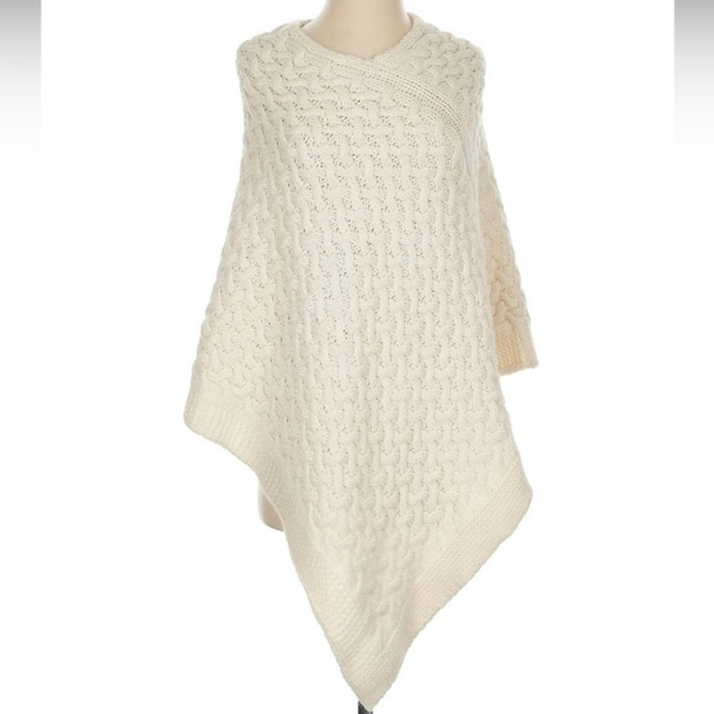 Cocogio Poncho Women One Size Alpaca Wool Cream Ivory Knit Sweater Italian Shawl